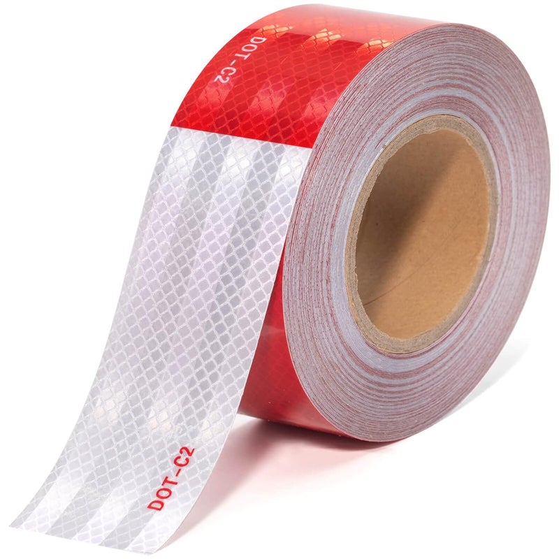 THKULKME DOT-C2 Reflective Tape 2 Inch X 100 Feet Red White Reflector Adhesive Conspicuity Outdoor Waterproof Tape for Trailers, Trucks, Vehicles, Driveway, Boats, Signs (100 FT) - Image 1